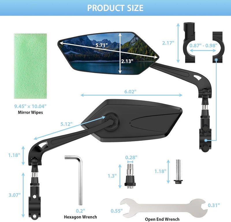 Raoot Bike Mirror | 360° Rotatable & Foldable | Blu-ray Scratch Resistant Glass Lens | Ebike Accessories, Bike Mirror Handlebar Mount, Bicycle Mirrors - Image 5